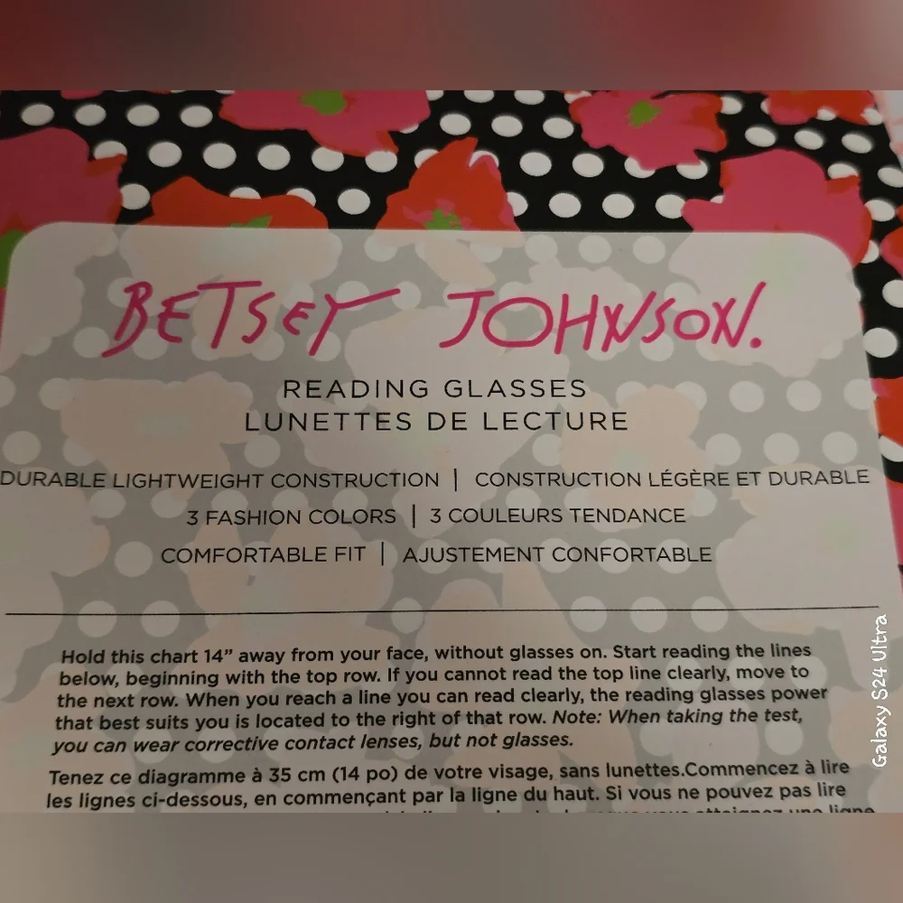 Betsey Johnson 3-pair cat-eye reading glasses set in +1.50 magnification NIB